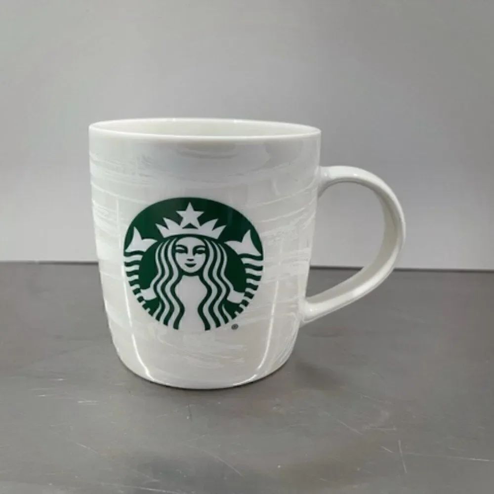 12oz White Frosted Swirl Starbucks Mug New Bone